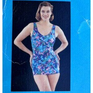 Vtg 80s Tummy Control Swimsuit NWT Body I.D. 13/14 Maillot Floral Retro Pinup